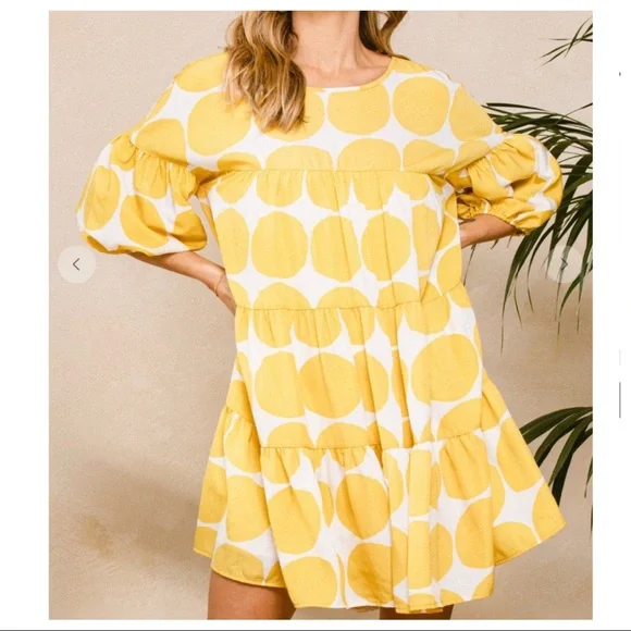 14 Boho Large Polka Dot Print Quarter Sleeve Swing Dress - Picture 6 of 6